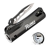 RUIMX Potable Waterproof LED Flashlight with USB Power Bank and Self Defense Folding Knife for Outdoor Camping Hiking Hunting and Emergency Using USB Cable + 18650 Battery Attached