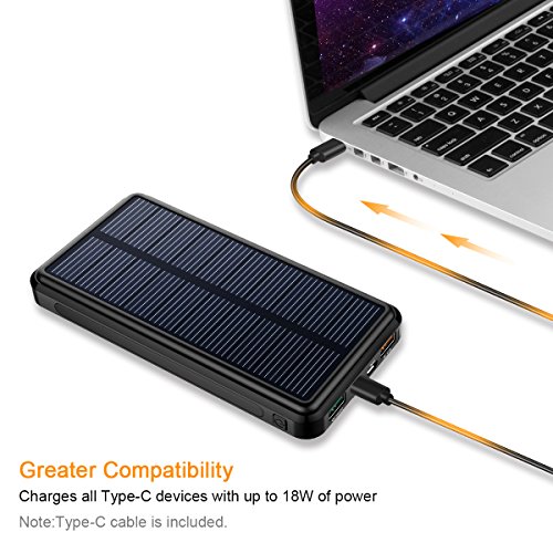 Solar Charger,24000mAh Solar Power Bank with QC 3.0 and Type C/PD input&output,Portable charger for Nintendo Switch,MacBook,Type C Laptop,Tablet,iPad,iPhone and Android phone by Dizaul