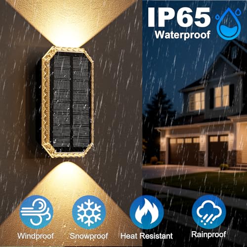 Outdoor Solar Wall Lights, 3 Colour Temperatures Outdoor Solar Lights IP65 Waterproof Outdoor Solar Lamps 1200 mAH Battery for Patio, Porch, Pool, Balcony Decoration (8 Pieces)