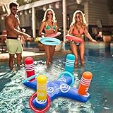 Inflatable Ring Toss Game Floating Swimming Ring with 4 Pcs Inflatable Rings for Multiplayer Water Pool Game Kid Family Pools Toys & Water Fun Outdoor Play Game Party Favors