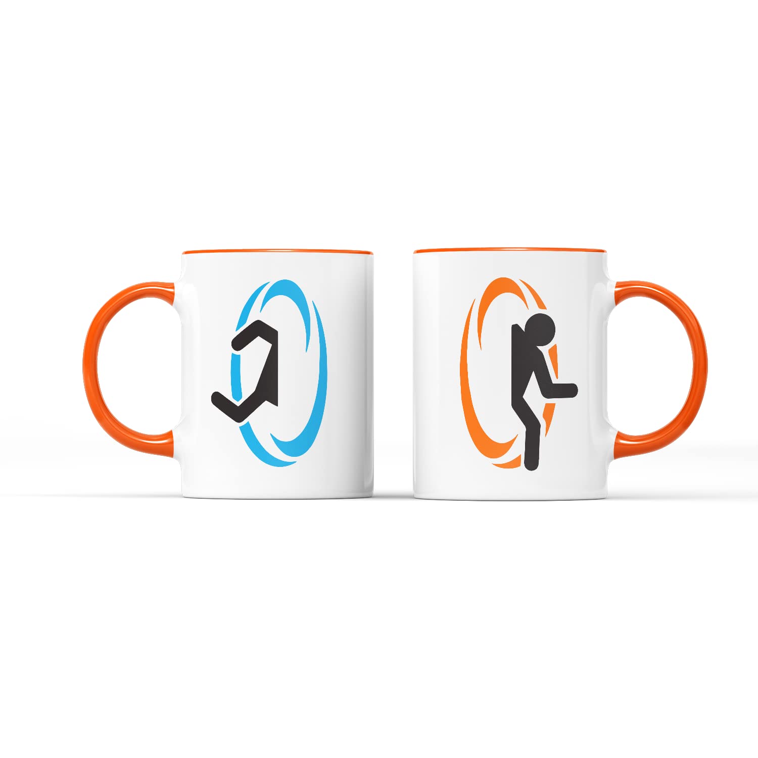 WillowGifts Portal Jump Mug - Novelty Video Game Gamer Merchandise Merch Puzzle Platform Fun Nerdy Nerd Geek Blue Orange Gift Present Tea Coffee Cup Christmas Birthday (Orange Handle)