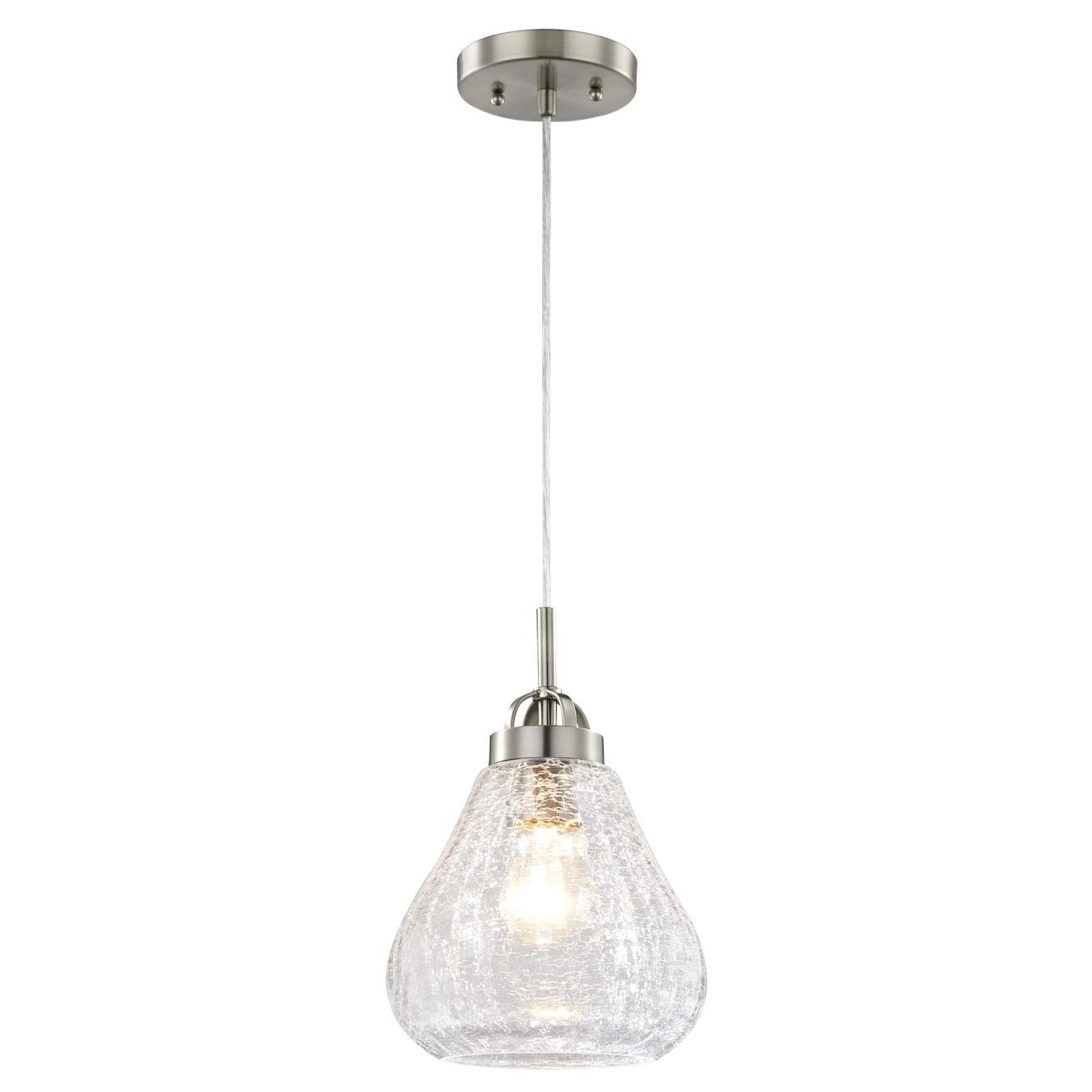 63091 One-Light Indoor Pendant, Brushed Nickel Finish with Clear Crackle Glass