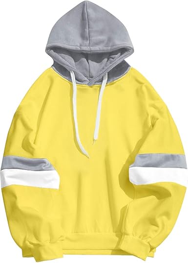 Drawstring splicing color block hoodie Clearance