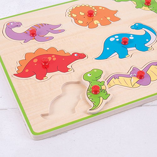 Bigjigs Toys Chunky Lift Out Puzzle - Dinosaurs, Multicolored