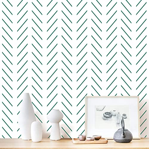 Erfoni Green Herringbone Peel and Stick Wallpaper