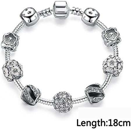 YouzhiWan007 Original 925 Silver Crystal Four Leaf Clover Bracelet with Clear Murano Glass Beads Charm Bracelet Bangle for Women DIY Jewelry 18cm PS3820
