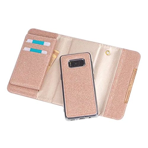 Samsung Galaxy S8 Plus Case, DMaos Bling Glitter Women PU Leather Wallet Credit Card Slot Money Handbag Magnetic Detachable with Chain Cute Lady - Rose Gold - Thumbnail 6