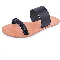 Women's Braided Slide Sandals Open Toe Two Strap Slip On Flat Sandals Casual Summer Shoes