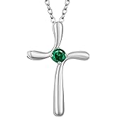 NORBU 925 Sterling Silver Cross Necklace for Women, 5A Cubic Zirconia Birthstone Womens Cross Necklace, Hypoallergenic Cross Pendnat Christian Jewelry Religious Gift for Her Women Wife
