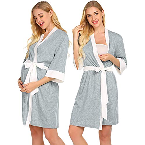 Women's Maternity Nightgowns,Adjustable Belt Delivery/Labor/Nursing Pregnancy Gown for Hospital Breastfeeding Dress