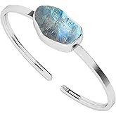 LUSTRE AND LIGHT 18x13mm Rough Natural Rainbow Moonstone Adjustable Twister Bangle Bracelet for Women in Sterling Silver, June Birthstone Jewelry Gifts for Her Birthday, Anniversary, Graduation