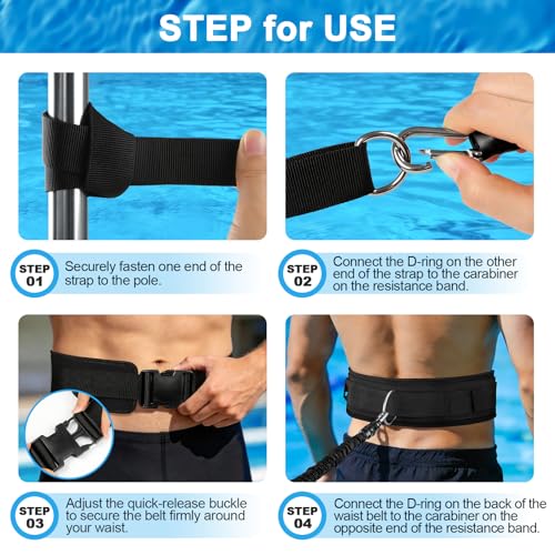 Vexyra Elastico Nuoto Statico Piscina, 2,5-7,5 M Cintura Nuoto Piscina per Adulti e Bambini, Controcorrente Regolabile in Lattice Naturale con Cintura Larga e Imbottita, Aiuto per Allenamento, Nero