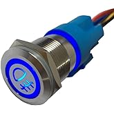 ESUPPORT 12V Car Vehicle Blue LED Light Fog Push Button Metal Toggle Switch | 19mm 5A ON OFF Socket Plug Wire