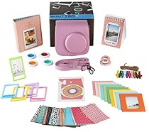 Fujifilm Instax Mini 9 or Mini 8 Camera Accessories Bundle 11 PC Gift kit set Includes PINK Instax Case + Strap, 2 Fuji Albums, Filters, Selfie lens, Hanging + Creative Frames, 60 stickers + Gift Box