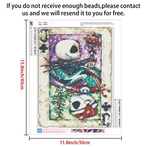 5D Full Drill Diamond Painting Kit,UNIME DIY Diamond Rhinestone Painting Kits for Adults and Children Embroidery Arts Craft Home Decor 12 x 16 inch (Poker Jack Skull)