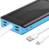 BONAI Solar Power Bank 30000mAh,(Huge Capacity)(Flashlight)(Outdoor) 4.2A Max Input External Battery Pack, 5.8A and Type C Output, Portable Charger Compatible with iPhone, iPad, Samsung, LG More Blue