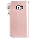 Galaxy S6 Edge Case, CinoCase Luxury 3D Bling Crystal Shiny Rhinestone Wallet Leather Purse Flip Card Pouch Stand Cover Case with Lovely Heart Pendant for Samsung Galaxy S6 Edge - Rose Gold