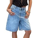 Women Wide Leg Baggy Jean Shorts Vintage Loose Fit Low Rise Bermuda Denim Shorts Summer Jorts Streetwear Y2k Clothes