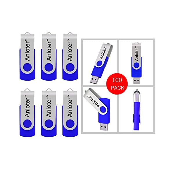 Anloter™ USB-Stick, drehbar, 1 GB, Blau, 100 Stück