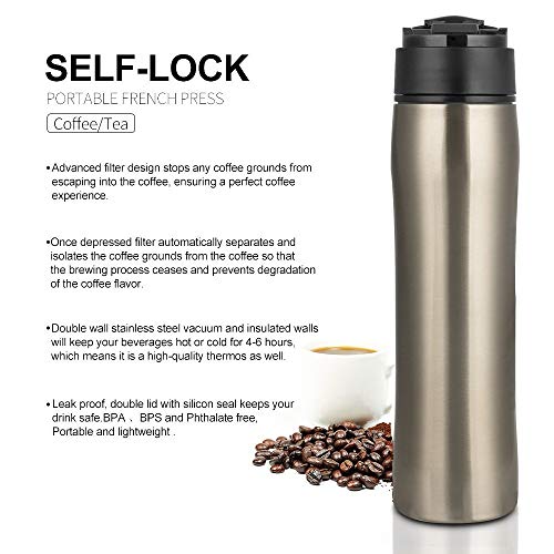 image for GoldTone Brand Portable French Press Vacuum Insulated Travel Mug - Dou