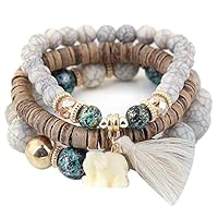 XINGPE 3 Wrap Bracelets Boho Multicolor Stretch Beaded Stackable Bracelets Wood Elephant Charm Bangle for Women