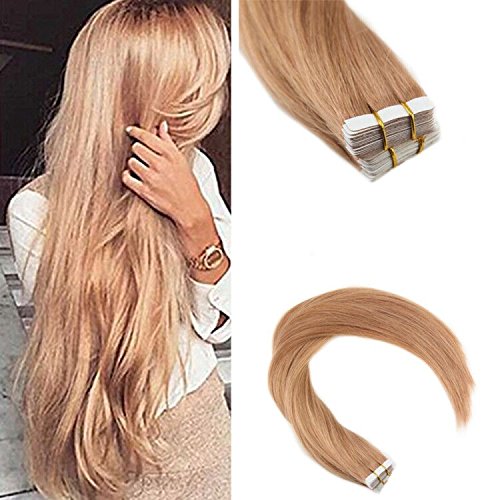 Ugeat 24inch 50 Gram 20pcs Per Package Honey Blonde Color #27 Brazilian Tape in Premium Human Hair Extensions Silky Straight Seamless Tape Hair Extension