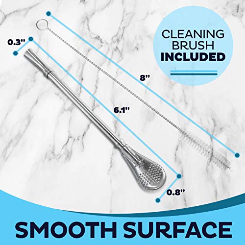 Yerba Mate Bombilla Straw Set of 2 with Cleaning Brush | Reusable Stainless Steel Straws | Bombilla Set for Mate Gourd/Cup | Premium Quality