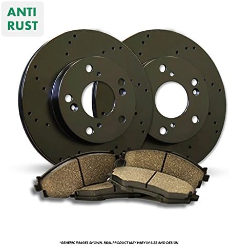 Front Rotors + Ceramic Pads^^-Black Zinc Drilled^^-Fits:-2004 04 Mercedes Benz C320 Station Wagon/Coupe/Sedan Without Sport Pkg Models With AWD
