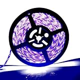[Upgrade]UV/Ultraviolet Blacklight Waterproof LED Black Strip Lights, 16.4ft/5m Cuttable LED Light Strips, 300 Units 3528 LEDs Lighting String, Power Adapter not Included