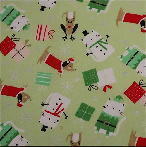 Mint Kitty 1 Meter Pre Cut Festive Xmas Christmas Santa Father Christmas Trees Candy Canes Sleigh Printed Polycotton (Mint Kitty, 1 Meter Pre Cut)