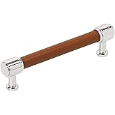 Signature Hardware 954069-5116 Lazzara 5-1/16 Inch Center to Center Cognac Leather Bar Cabinet Pull - Polished Chrome