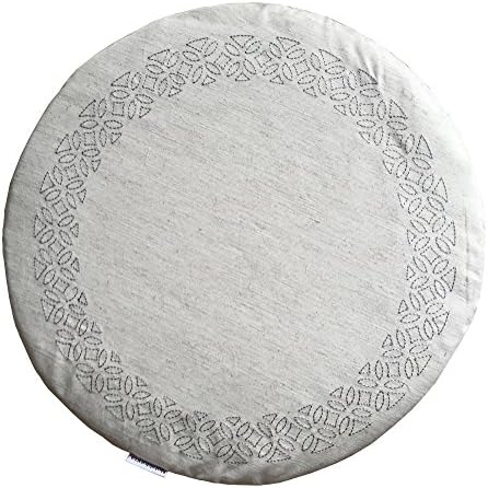 Nobildonna Linen Gray Embroidered 18" Geometric Patterns Round Tatami Floor Cushions Meditation Cushion Chair Pads