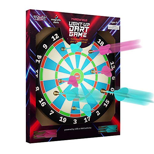 Light-up Magnetic Dart Board Game - Innovative Illuminated Kids Safe Dartboard Set with Glow-in-the-Dark Darts for Kids, Teens & Adults - Sports Gifts for Boys & Girls - Indoor or Outdoor Party Games