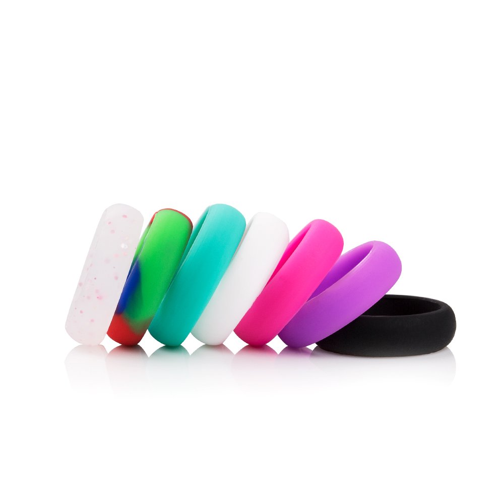 Silicone Ring Women / Wedding Band , iCharmore 7 Rings Pack Engagement Ring for Daily Use (Size7)