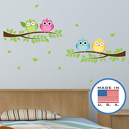 WallClipz Owls and Tree Branches FABRIC Wall Decals - Kids Girls Boys Nursery Room Owl Decor Pink Blue Green - Removable Sticks to Any Surface - Made in the USA, Small