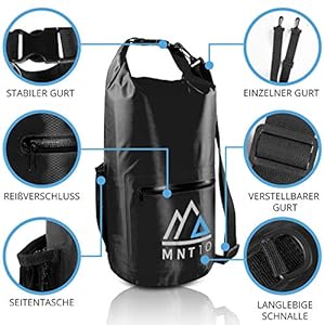 MNT10 Dry Bag Packsack wasserdicht mit Tragegurt I Dry Bags Waterproof in 10l oder 20l I Wasserfeste Tasche fรผr Reisen, Outdoor und Camping I Seesack robust und widerstandsfรคhig (Schwarz, 10 L) 3 Schnorchelmasken 51d91oG20PL. SS300 ๐ ๐ ๐ก๐ง๐ญ๐ฌ - ๐๐ซ๐ฃ๐๐ข๐ฅ๐ ๐ง๐๐ ๐จ๐ก๐๐ก๐ข๐ช๐ก Die Freiheit ruft! Wir bei MNT10 wollen, dass Du als allerstes deine Kopf frei hast. Deswegen haben wir fรผr jeden Deiner Plรคne das passende Produkt, und klar: hohe Qualitรคt, fairer Preis! Unsere wasserfeste Dry Bag mit Tragegurt und stabilen Karabinerhaken lรคsst Dich garantiert nicht im Stich.
๐ ๐๐๐๐ก ๐ฉ๐๐๐๐ฆ๐๐๐ง๐๐๐๐ฅ ๐๐๐๐๐๐๐ง๐๐ฅ. Egal ob auf der nรคchsten Rucksack-Tour, im Skiurlaub, beim Boot oder Kajak fahren, zum Schwimmen oder im Alltag. Unser wasserfester Packsack hรคlt Nรคsse von Kleidung, Schuhen oder Wertsachen fern und schรผtzt, was Dir lieb ist! Wichtig an dieser Stelle: der Dry-Bag darf nicht lange unter Wasser getaucht werden!
โ
๐ฆ๐ง๐๐๐๐๐๐ฆ ๐ ๐๐ง๐๐ฅ๐๐๐ & ๐ฃ๐๐๐ง๐ญ ๐ข๐๐ก๐ ๐๐ก๐๐. Unsere wasserdichte Tasche bietet mit 10 oder 20 L jede Menge Stauraum. Das Material ist zu 100% wasserfest, zusรคtzlich hat der Dry Bag versiegelte Nรคhte. So ist der Inhalt gut geschรผtzt und maximale Sicherheit ist garantiert. Mit der praktischen wasserabweisenden Reiรverschluss-Auรentasche bringst Du auch kleine Gegenstรคnde unter und fรผr Trinkflaschen gibt es die separate Auรentasche.