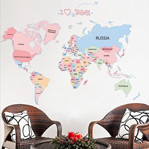 PLYY Color English Letter World Map Wall Stickers Office Living Room Bedroom Wall Stickers