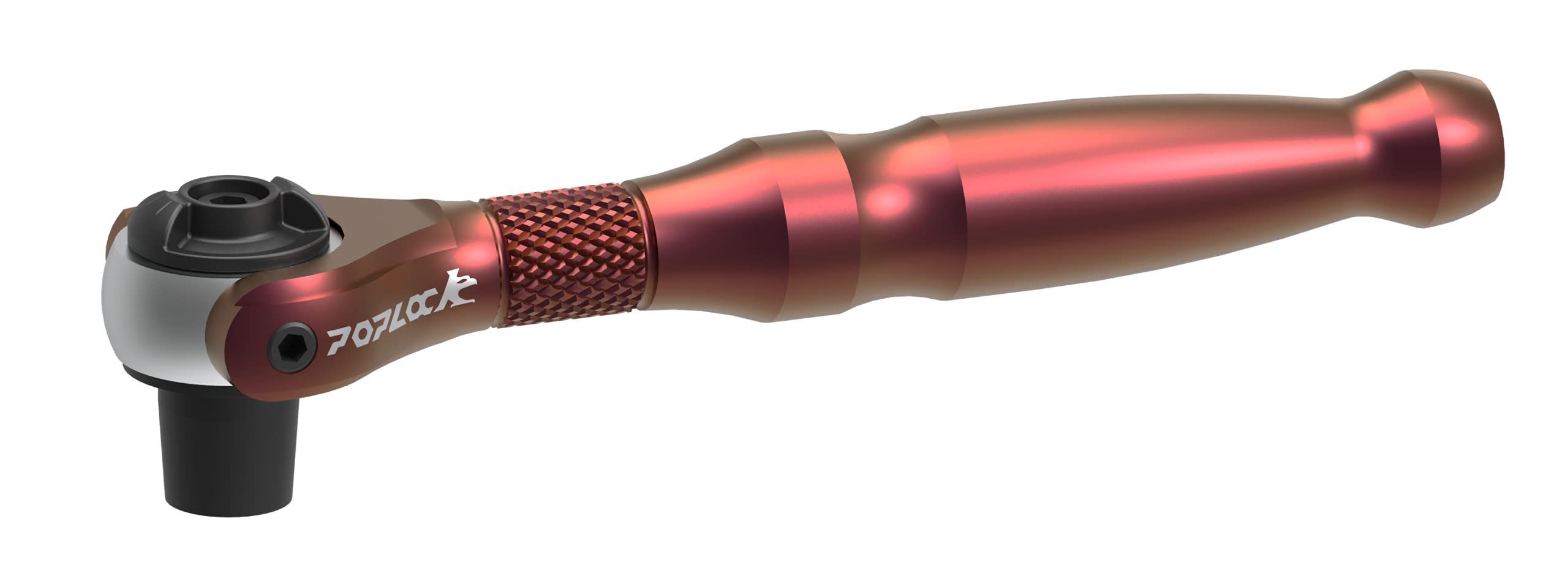 POPLOCK 90-Tooth Swivel Head Mini Hex Bit Ratchet 1/4" Aluminum Reversible 250 Degree Quick Release Bit Driver Swivel Ratchet (Red)