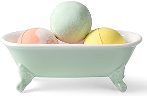 NEWHENGS 6.5" Ceramic Mini Decorative Clawfoot Bathtub Bar Soap Dish, Kitchen Sponge Holder and Shower Tray for Bathroom, 1 Pack(Bright Teal)
