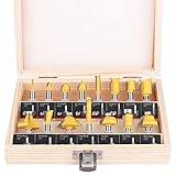 KOWOOD Tongue and Groove Set of 15 Pieces 1/4 Inch Shank Router Bit Set T Shape Wood Milling Cutter