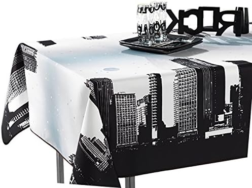 60 x 120-Inch Rectangular Tablecloth Black and White New York, Stain Resistant, Washable, Liquid Spills bead up, Seats 10 to 12 People (Other Size Available: 63" Round, 60 x 80", 60 x 95").