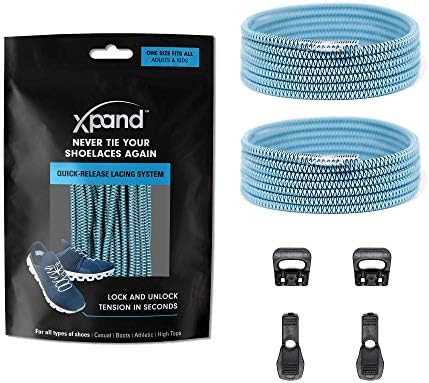 Xpand Quick Release Round-Lacing No Tie Shoelaces System with Elastic Laces - One Size Fits All Adult and Kids Shoes