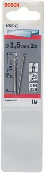 Bosch Professional 2x Metal Drill Bits HSS-G DIN 338 Ø1.5x18x40 mm view 2