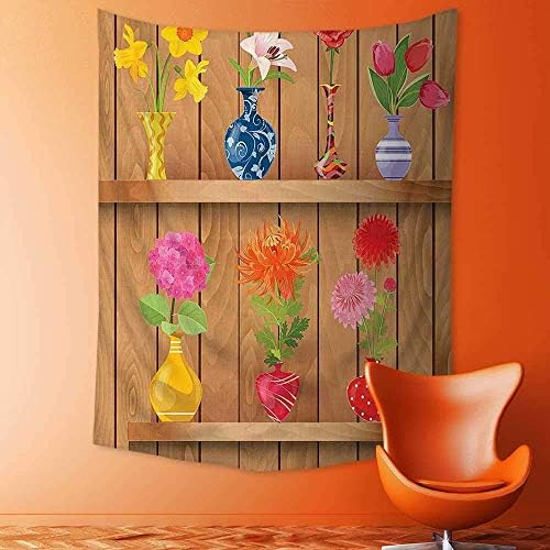 adshdjfbdjh2 Print Decorative Throw Fabric Tapestry Wall Hanging Glass Vases with Colorful Flowers on Wooden Shelves with Pastel Effects Artsy Graphic Art Decor for Bedroom 150x200 cm