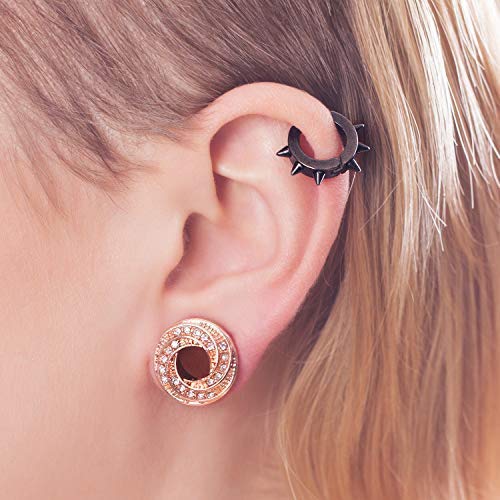 WBRWP 2pcs Stainless Steel Rhinestone Crystal Rose Ear Plugs Tunnels Expander Ear Gauges Stretcher Body Piercing 2g-5/8 (Rosegolden 2g(6mm))