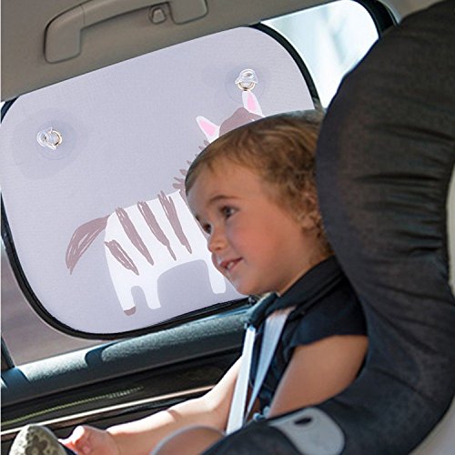 Baby Car Window Sun Shade (2 Pack) adorable cartoon animal design