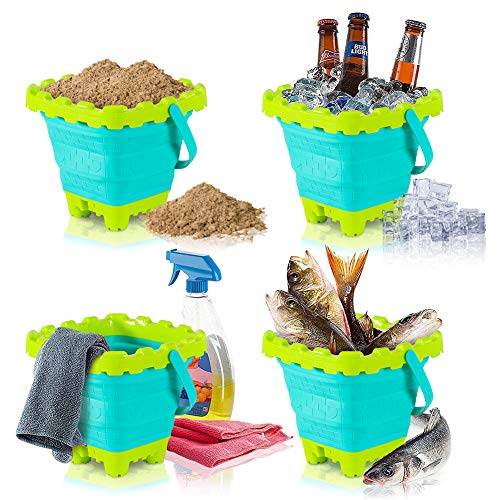Shindel 2.7L Collapsible Sand Bucket, 3PCS Foldable Pail Buckets Silicone Collapsible Buckets, Kids Sand Beach Bucket, Sand Toys