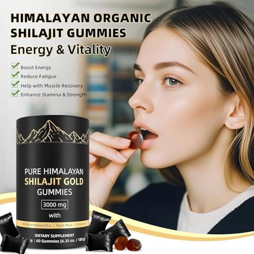 Pure Shilajit Gold Gummies 3000mg for Men & Women – Himalayan Shilajit with Fulvic Acid & 85+ Trace Minerals – Organic Shilajit Supplement, 60 Gummies