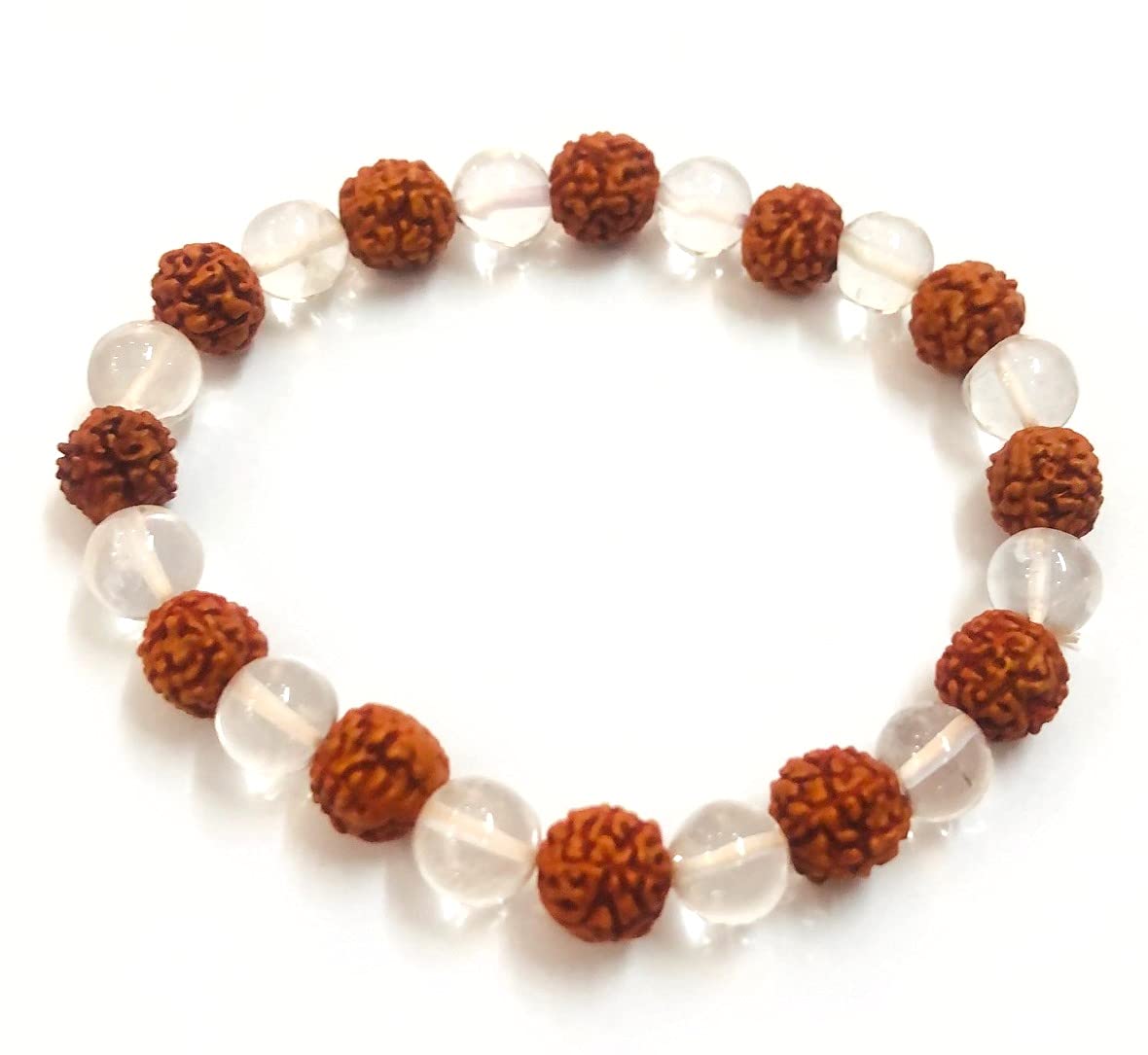 crystalmiracle Clear Quartz Rudrakhsa Beaded Round String Crystal Healing Gift Wellness Handcrafted Accessory