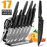 HOBO 17-Piece Knife Set, Stainless Steel Chef Knife Set with Acrylic Block Professional Non-Slip Handle, Kitchen Scissors, Cooking, Black Knife Sets